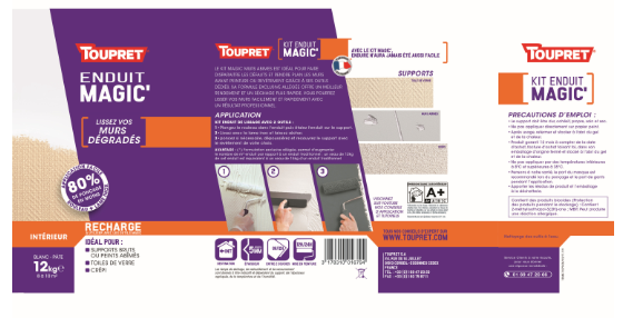 Recharge d'enduit en pâte allégée Recharge magic' murs dégradés TOUPRET blanc 12 L