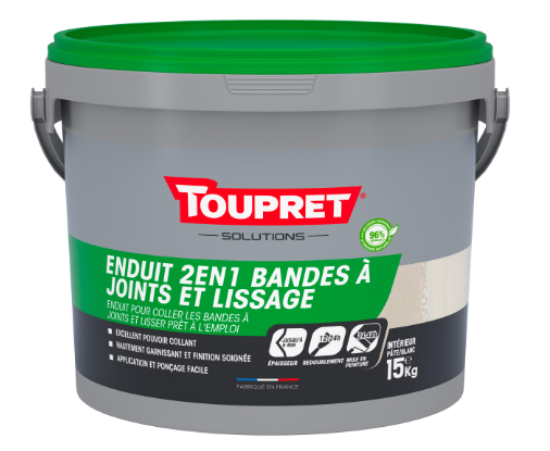 Enduit pour bande à joint en pâte 2en1 TOUPRET blanc 15 kg