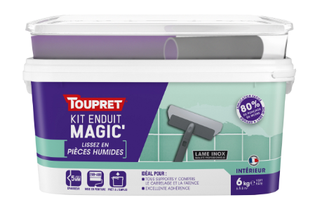 Enduit de lissage en pâte Magic' pièces humides kit avec outils TOUPRET 6 kg