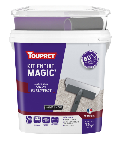 Kit enduit de lissage avec outils TOUPRET Magic 12kg pâte allégée mur extérieur
