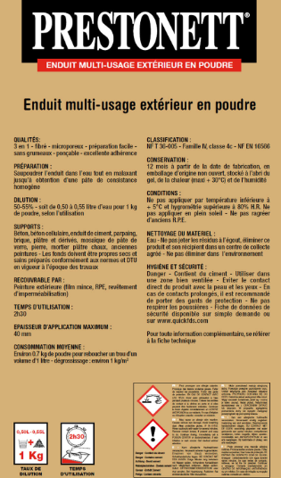 Enduit de rebouchage en poudre T.REX PRESTONETT 15 kg