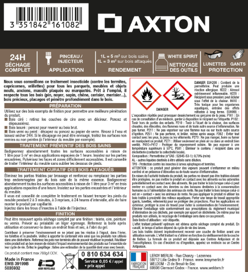 Traitement du bois meuble, parquet et boiserie AXTON spray 10 ans, 0.4 l