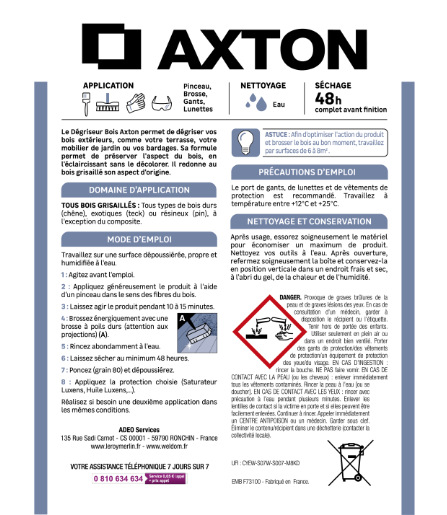 Dégriseur AXTON Bois 1 l, incolore