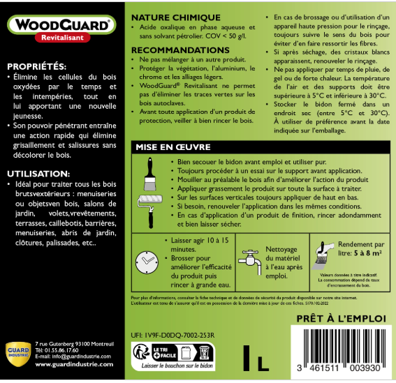 Nettoyant dégriseur GUARD INDUSTRIE Woodguard 1 l, incolore