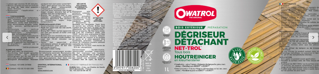 Dégriseur OWATROL Pour bois net trol 2.5 l, incolore