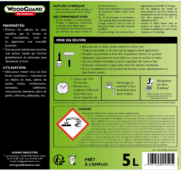 Dégriseur GUARD INDUSTRIE Woodguard revitalisant 5 l, incolore