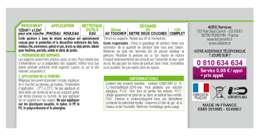 Peinture extérieure bois, fer, plastique LUXENS saphir 1 satiné 125ml