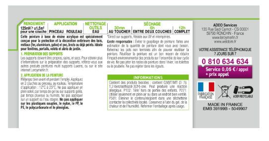 Peinture extérieure bois, fer, plastique LUXENS paris 3 satiné 125ml