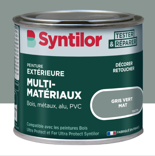 Peinture extérieure bois, aluminium, pvc . SYNTILOR gris vert mat 125ml