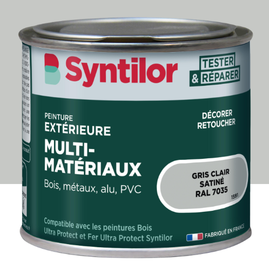 Peinture extérieure bois, aluminium, pvc . SYNTILOR gris clair satiné 125ml