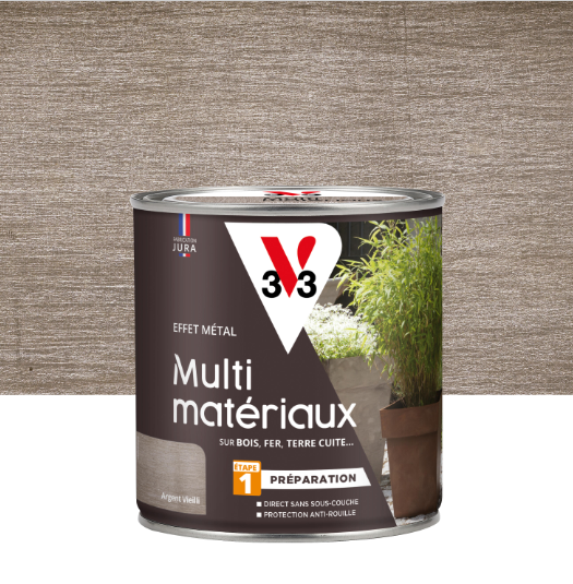 Peinture extérieure multi matériaux Effet métal étape 1 V33 argent vieilli 0.5L