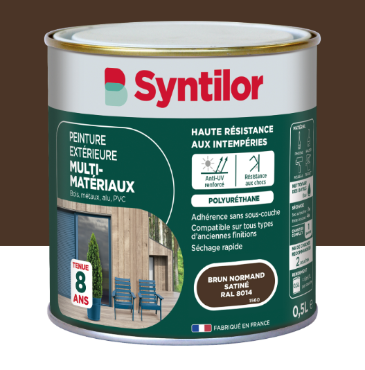Peinture extérieure bois, fer, plastique SYNTILOR brun normand satiné 0.5l