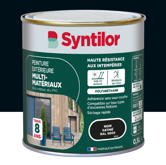 Peinture extérieure bois, fer, plastique SYNTILOR noir satiné 0.5l