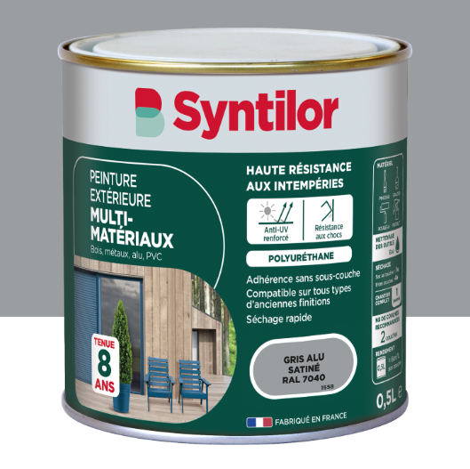 Peinture extérieure bois, fer, plastique SYNTILOR gris alu satiné 0.5l
