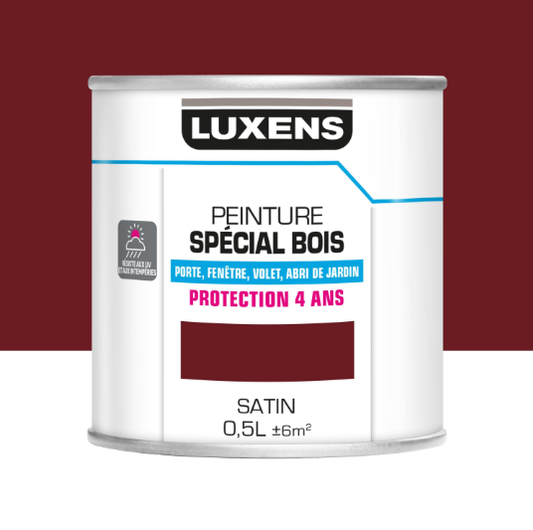 Peinture extérieure bois, Protection 4 ans LUXENS rouge basque satiné 0.5l