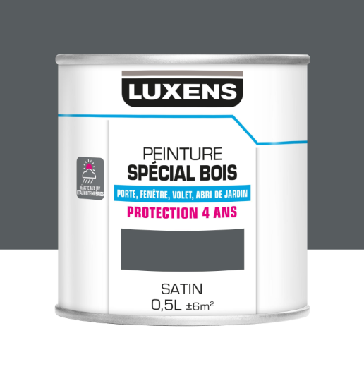 Peinture extérieure bois, Protection 4 ans LUXENS gris basalte satiné 0.5l