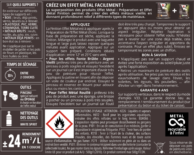 Peinture extérieure multi matériaux Effet métal étape 2 V33 métal rouillé 0.25l