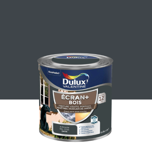 Peinture extérieure bois Ecran + DULUX VALENTINE gris anthracite satiné 0.25l