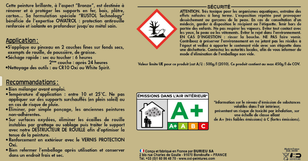 Peinture extérieure fer, bois Multisupports OXI bronze brillant 0.125l