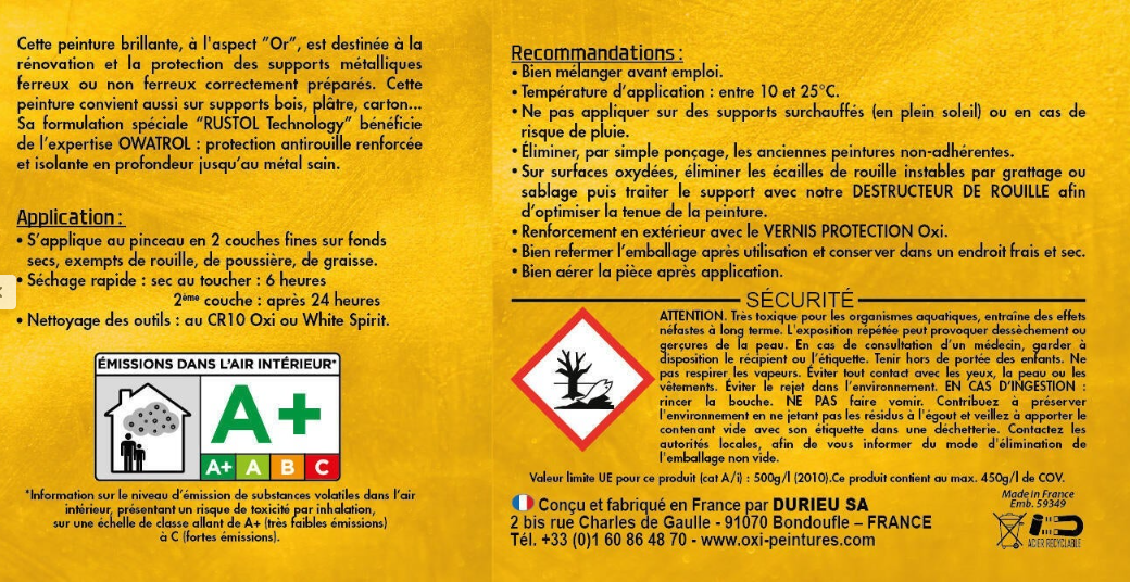 Peinture dorure extérieur OXI or martelé 125 ml