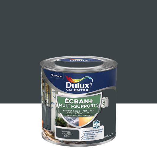 Peinture extérieure bois, fer, pvc Ecran+ DULUX VALENTINE gris anth. satin 0.25l