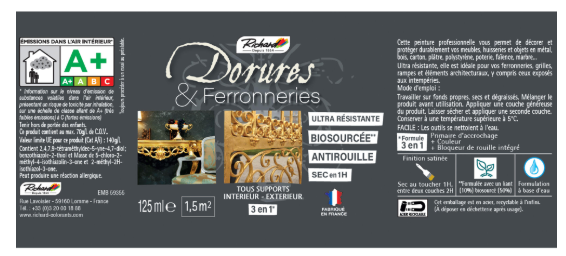 Peinture dorure satiné Richard or pale 125 ml
