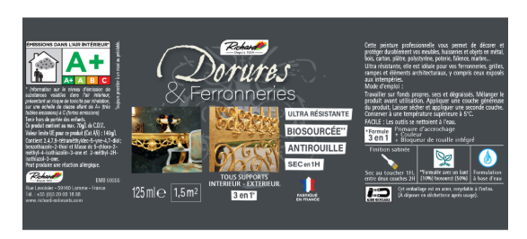 Peinture Dorure, satiné, RICHARD, vieil or 125 mL