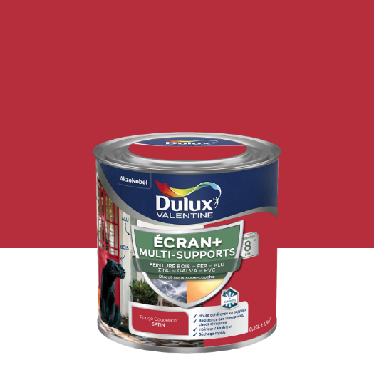 Peinture extérieure bois Ecran + DULUX VALENTINE rouge coquelicot satiné 250ml