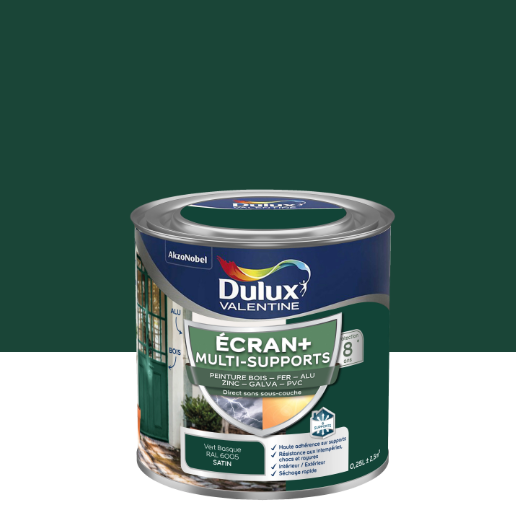Peinture extérieure bois, fer, pvc Ecran+DULUX VALENTINE vert basque satin 0.25l