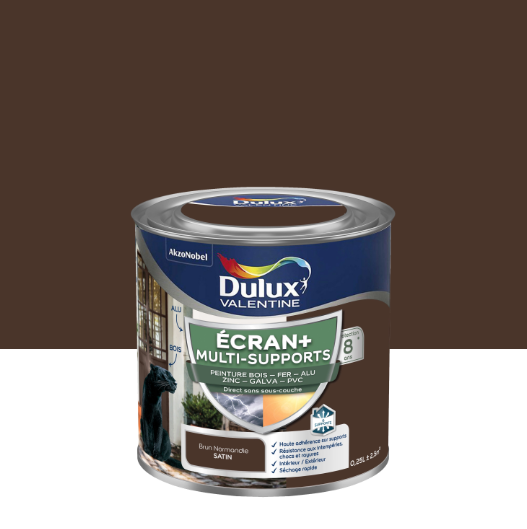 Peinture extérieure bois, fer, pvc Ecran+ DULUX VALENTINE brun Norm. satin 0.25l