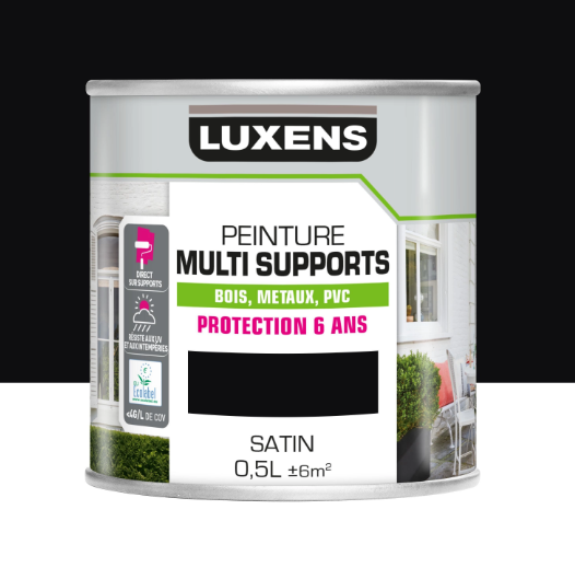 Peinture extérieure bois, fer, plastique LUXENS noir satiné 0.5l