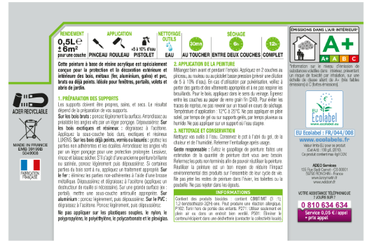 Peinture extérieure bois, fer, plastique LUXENS blanc satiné 0.5l