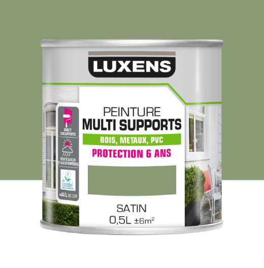Peinture extérieure bois, acier, inox LUXENS vert provence satiné 0.5l