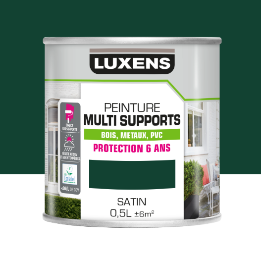 Peinture extérieure bois, acier, inox LUXENS vert mousse satiné 0.5l
