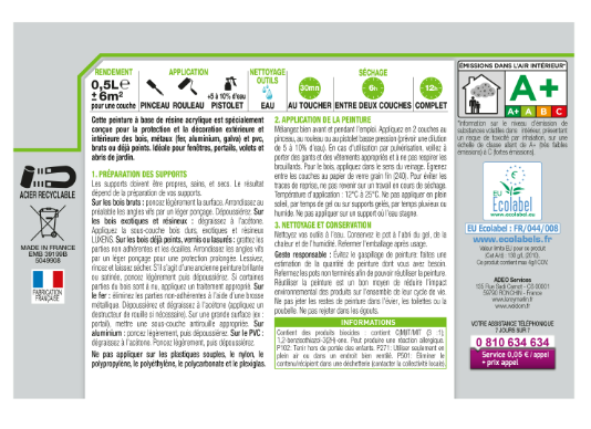 Peinture extérieure bois, acier, inox LUXENS trench 3 satiné 0.5l