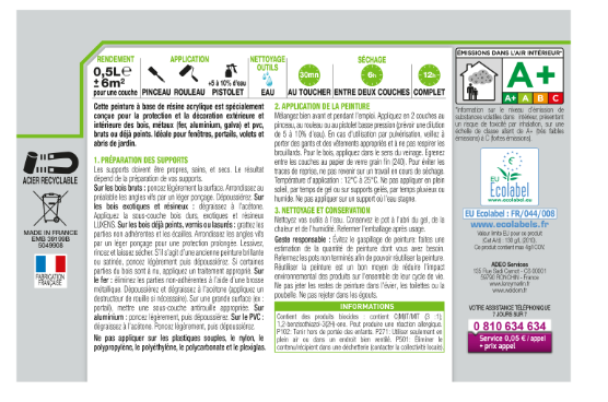 Peinture extérieure bois, acier, inox LUXENS granit 2 satiné 0.5l
