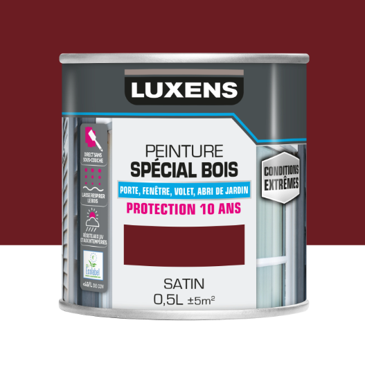 Peinture extérieure bois, mdf, osb Conditions extrêmes LUXENS rouge basque satin