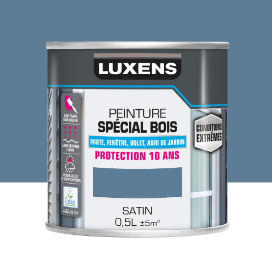 Peinture extérieure bois, mdf, osb Conditions extrêmes LUXENS bleu provence sati