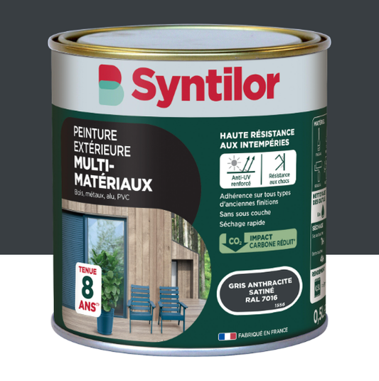 Peinture extérieure bois, aluminium, pvc . SYNTILOR gris anthracite satiné 0.5l