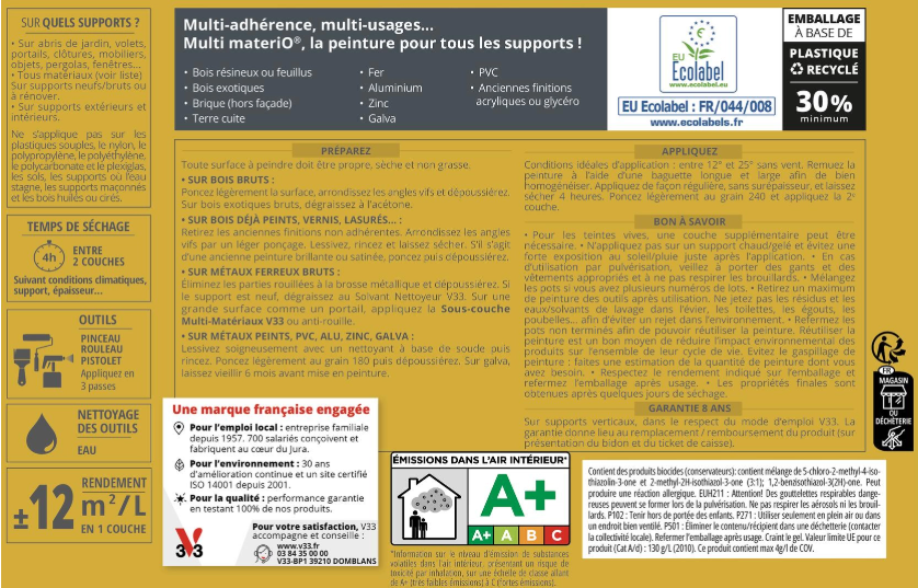 Peinture extérieure bois, fer, plastique V33 noir mat 0.5l