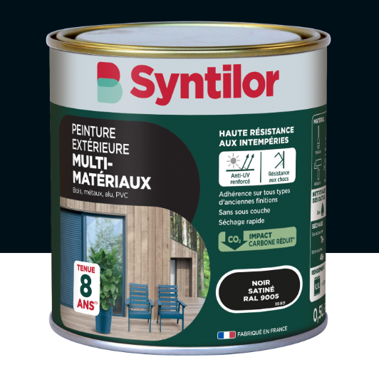 Peinture extérieure bois, aluminium, pvc . SYNTILOR noir satiné 0.5l