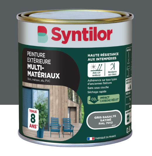 Peinture extérieure bois, aluminium, pvc . SYNTILOR gris basalte satiné 0.5l