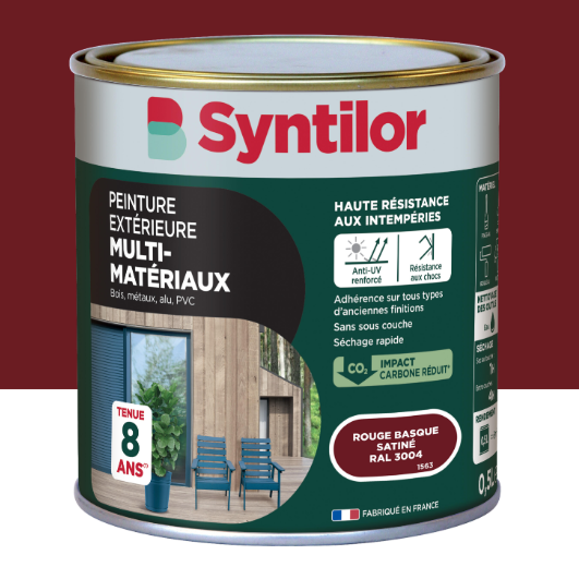 Peinture extérieure bois, aluminium, pvc . SYNTILOR rouge basque satiné 0.5l
