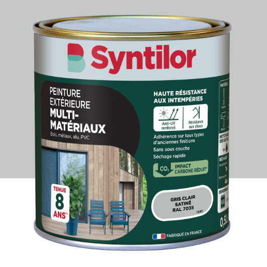 Peinture extérieure bois, aluminium, pvc . SYNTILOR gris clair satiné 0.5l