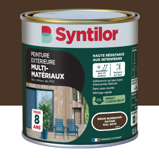 Peinture extérieure bois, aluminium, pvc . SYNTILOR brun normand satiné 0.5l