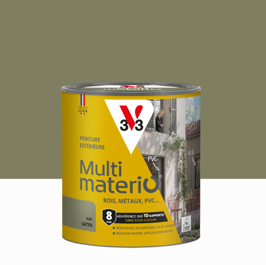 Peinture extérieure bois, fer, plastique V33 kaki satiné 0.5l