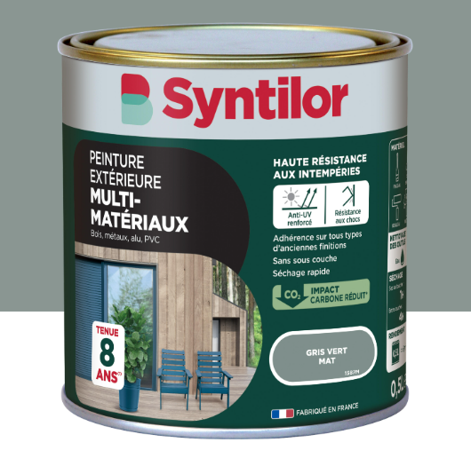 Peinture extérieure bois, aluminium, pvc . SYNTILOR gris vert mat 0.5l