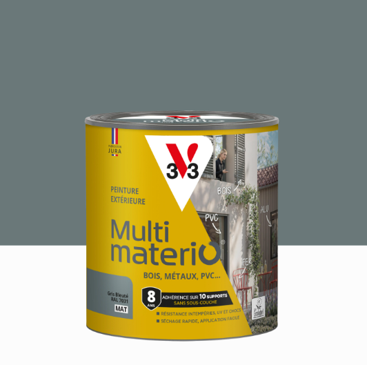 Peinture extérieure bois, fer, plastique V33 gris bleuté mat 0.5l