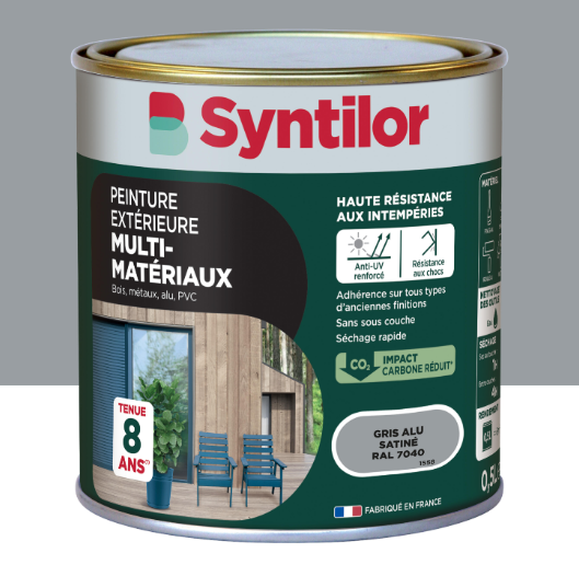 Peinture extérieure bois, aluminium, pvc . SYNTILOR gris alu satiné 0.5l