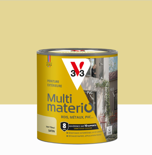 Peinture extérieure bois, fer, plastique V33 vert tilleul satiné 0.5l